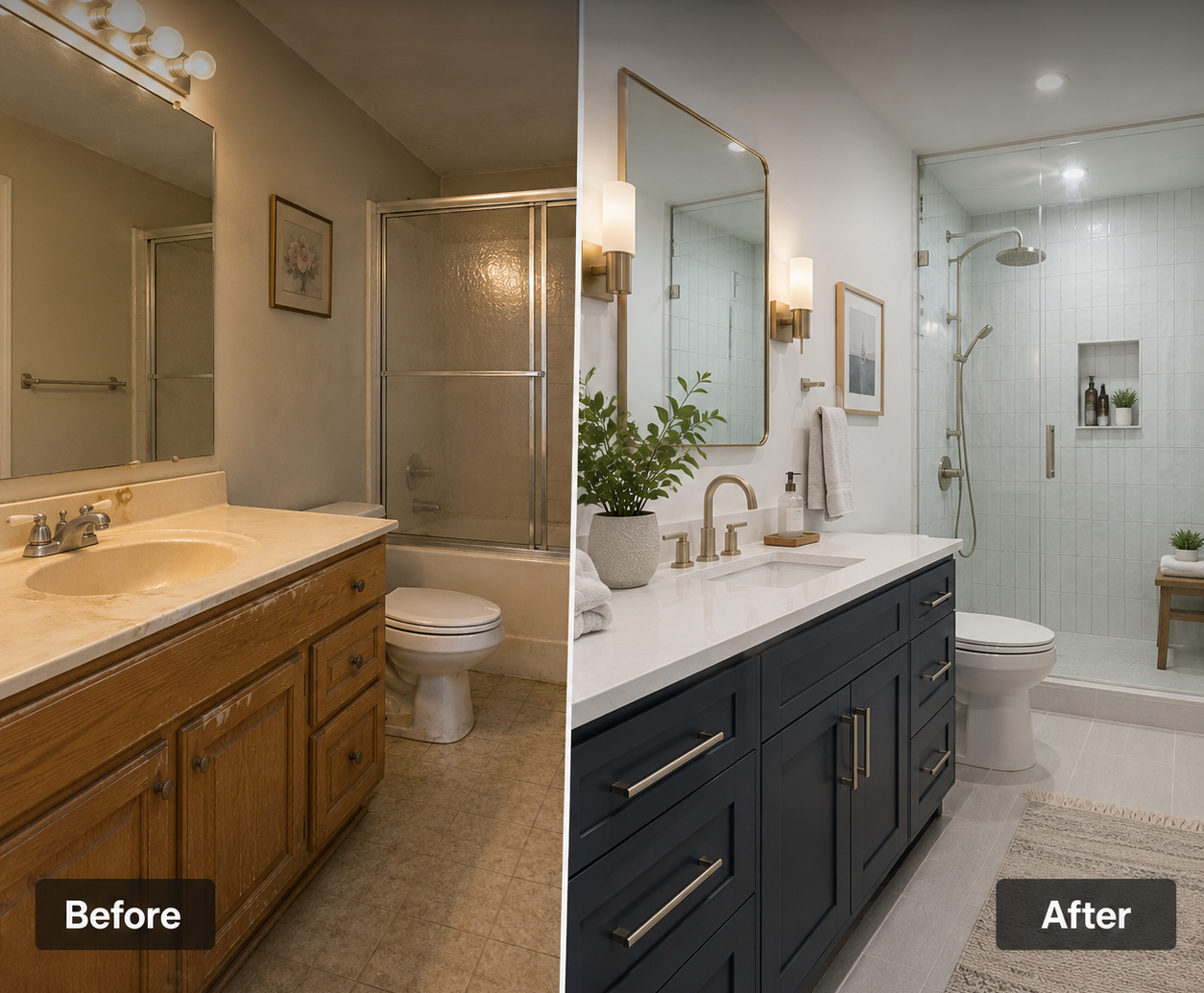 Before and after bathroom remodel transformation